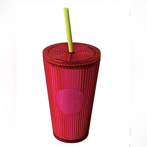 Starbucks Hot Pink Pleated Cold Cup Tumbler 16 oz Grande Summer 2023 New